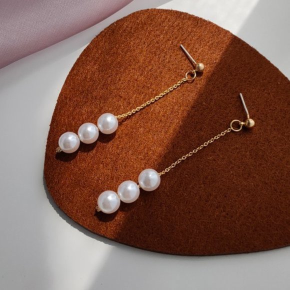 💙Pearl Metal Threader Drop Earrings - Picture 8 of 9